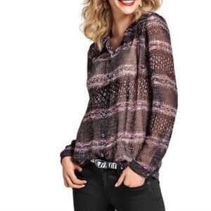 CAbi 3249 Paris Blouse | Abstract Sheer Black Top | Size S